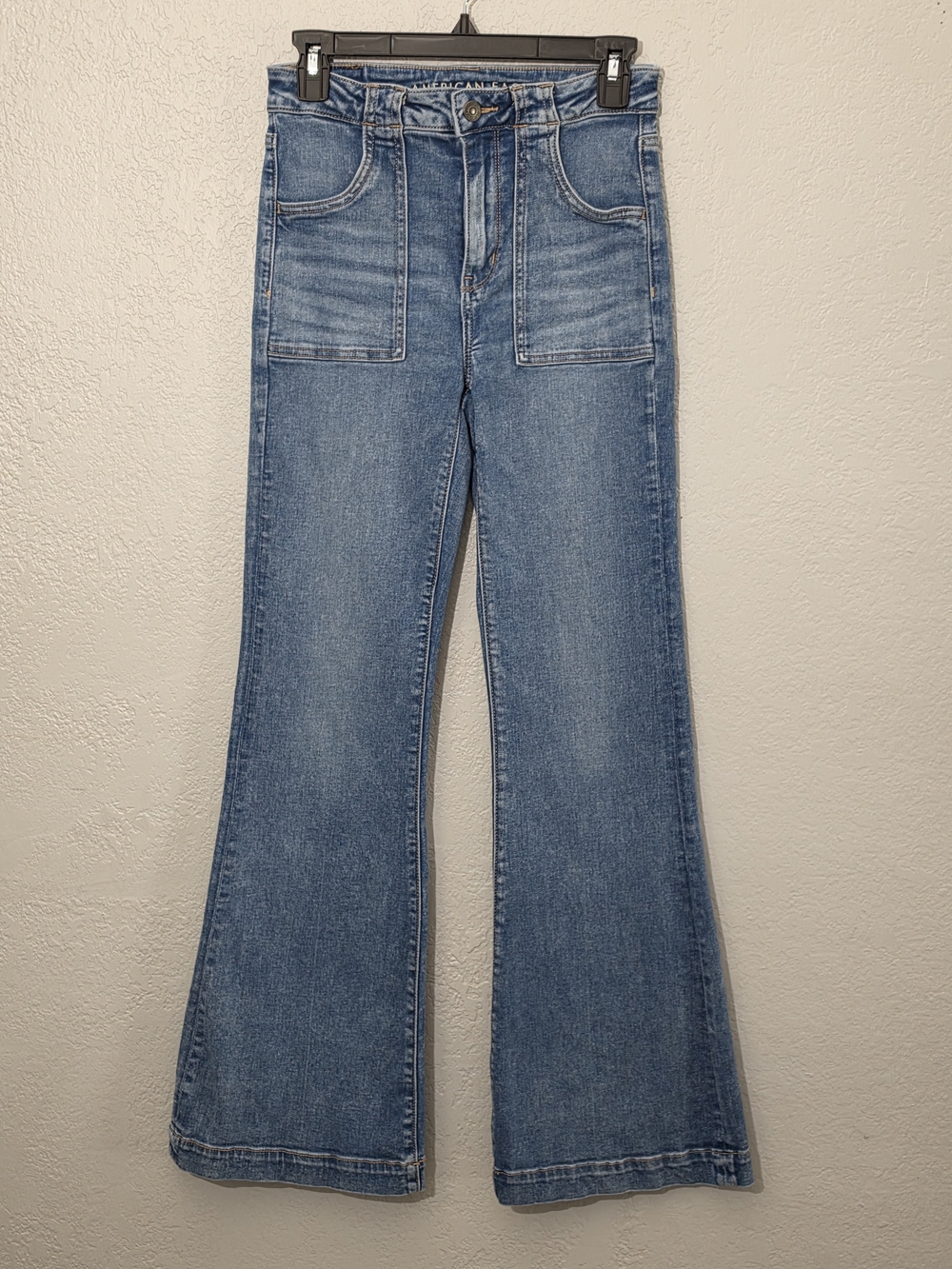 American Eagle Super Hi-Rise Flare Wide Leg Jeans Medium Wash Womens 4